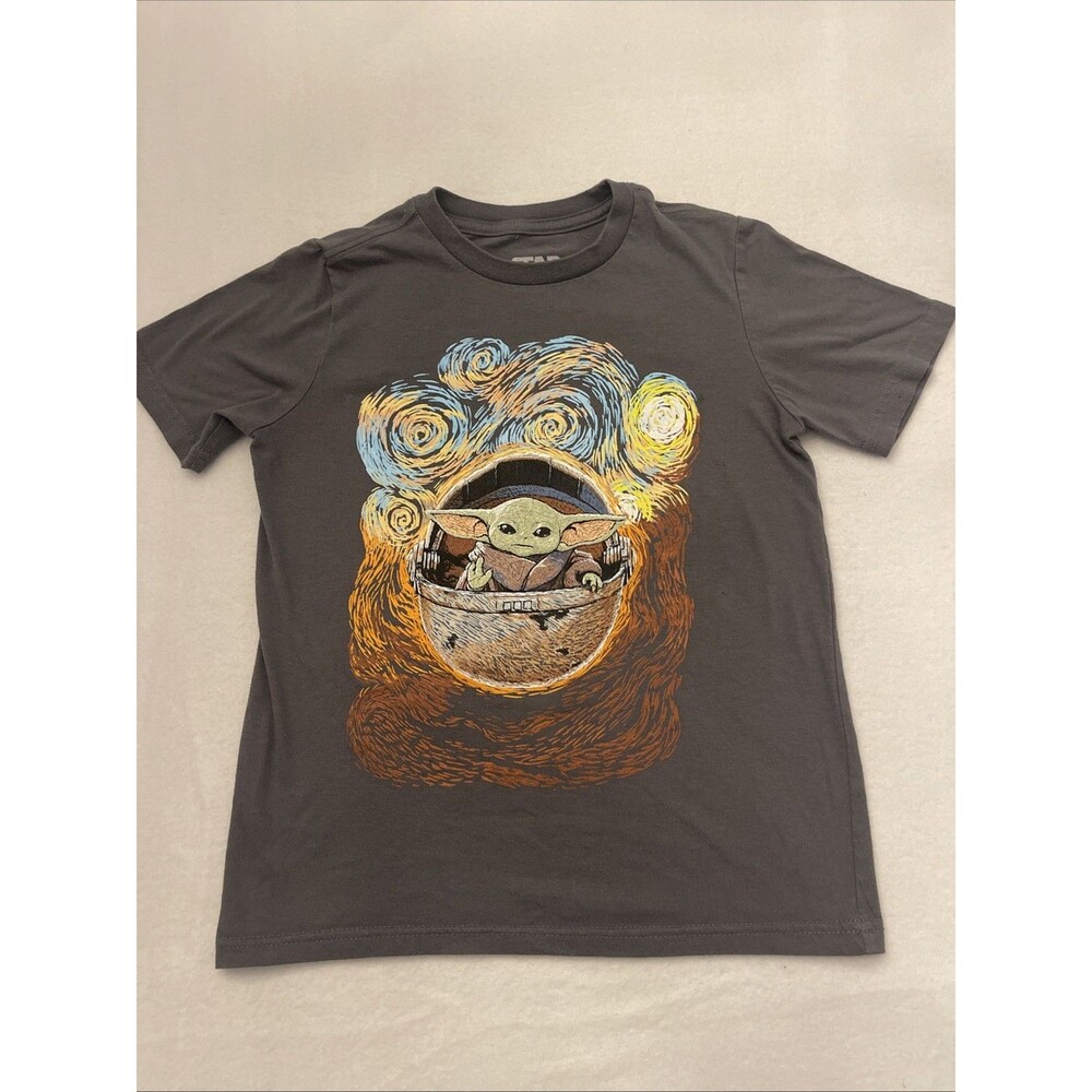 Star Wars Baby Yoda Vincent Van Gogh Starry Night T-Shirt Size 6-7 Kids